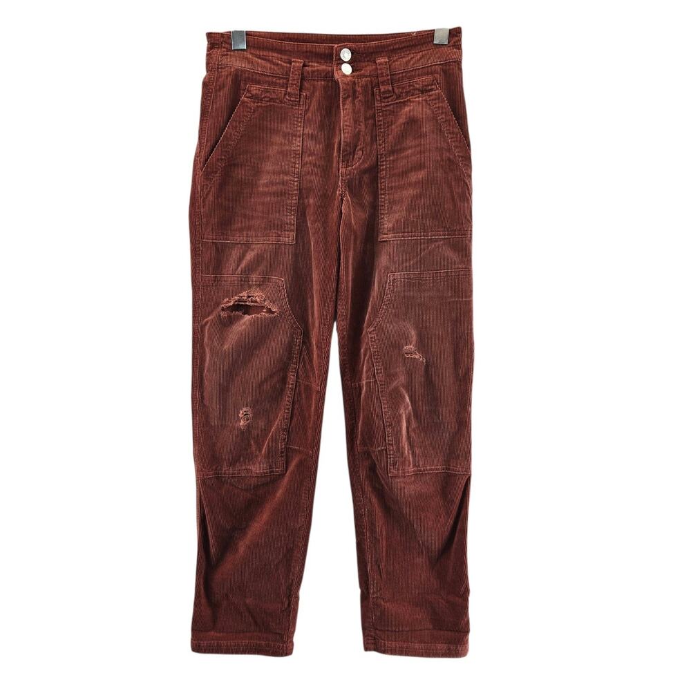 Anthropologie Pilcro The Wanderer Corduroy Pants 26 Womens Sedona Red Distressed - Picture 4 of 15